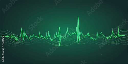Green technology health heartbeat pulse line on an abstract energy wave background illustration
