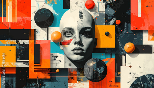 Abstract Duality A conceptual portrait blending human form with geometric chaos, exploring the complexities of identity in a digital age and modern thought
