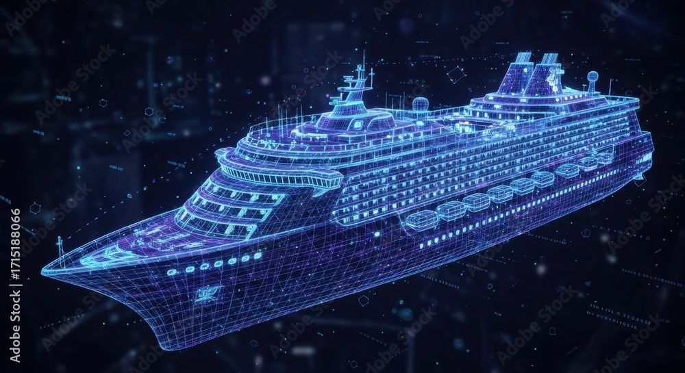 custom made wallpaper toronto digitalFuturistic Cruise Ship Rendering with Digital Grid and Glowing Elements