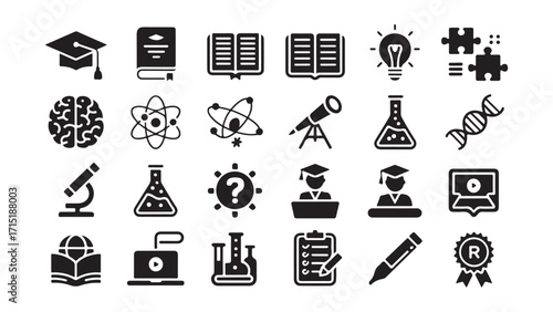 Education and science themed icon set for digital projects