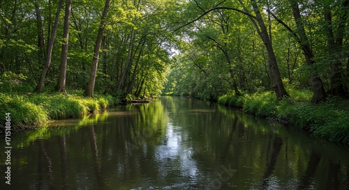 Serene River Winding Through Lush Forest Canopy