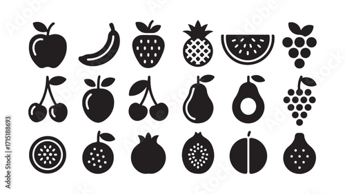 Collection of fresh fruit icons for food related designs