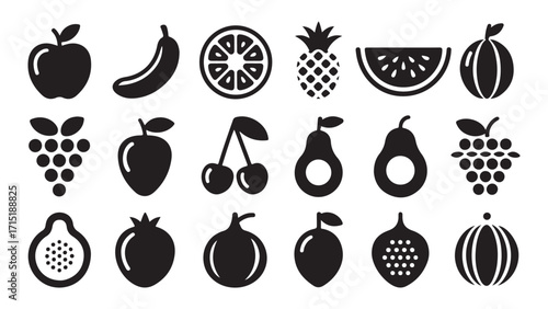 Collection of fresh fruit icons for food and health themes