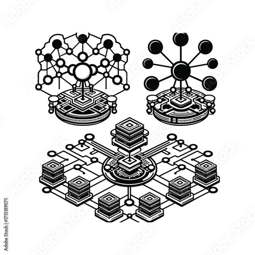 Abstract network design with interconnected nodes and data