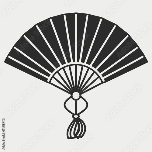 Black open fan with tassel white
