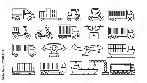 Collection of diverse vehicle icons for design projects