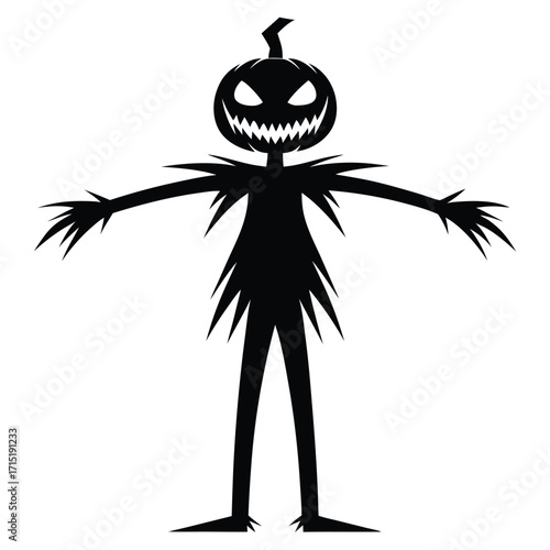 Spooky pumpkin scarecrow silhouette black halloween