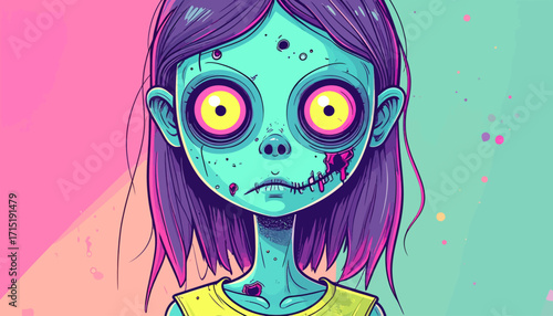 Cute Zombie Girl Illustration Pastel Goth Spooky Kawaii Art
