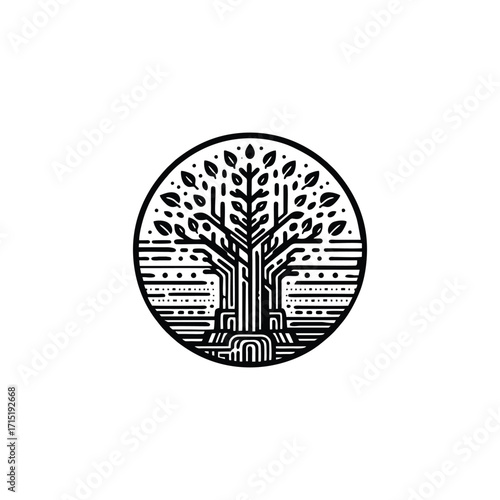 Abstract tree design with intricate lines and patterns