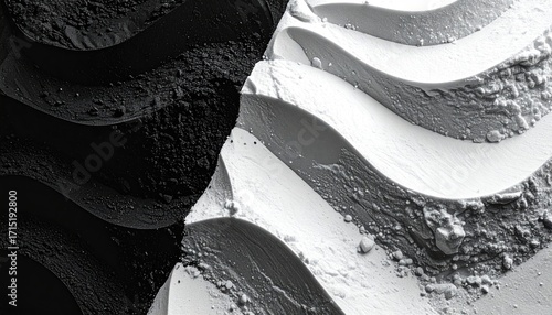 Abstract Swirling Layers of White and Glittering Black Powder Background