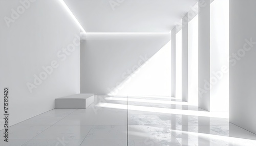 Abstract White Hallway Interior with Geometric Shadows and Minimalist Design Clear Architecture