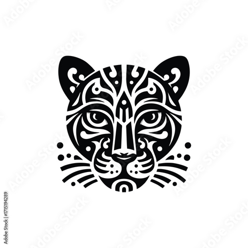 Artistic black and white tiger face with intricate patterns