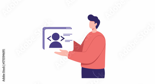 Man presenting a digital profile or user account on a computer screen.