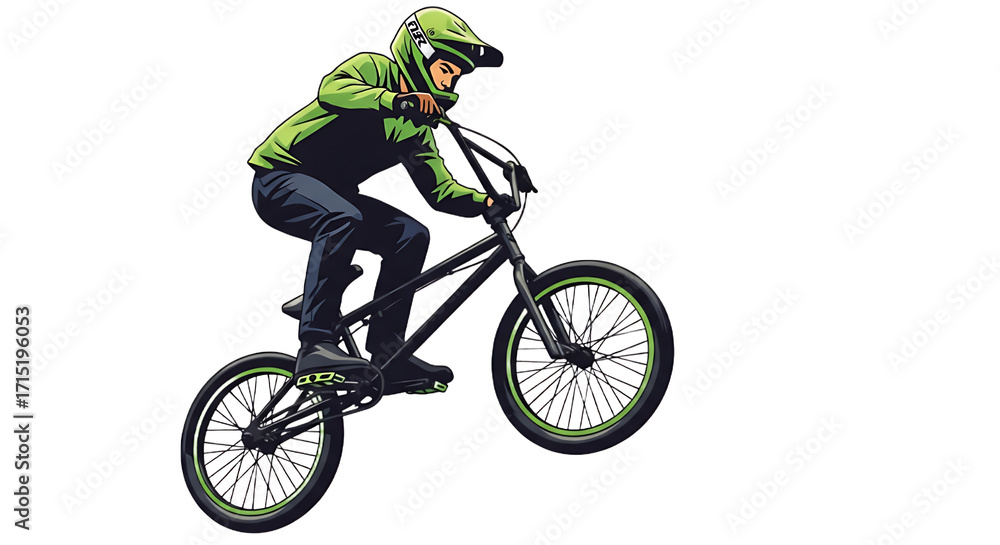 Fototapeta premium BMX Rider Performing a Wheelie Trick Action and Sport Illustration