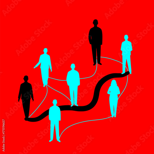 Abstract representation of a network of people connected in a flow of communication and social interaction
