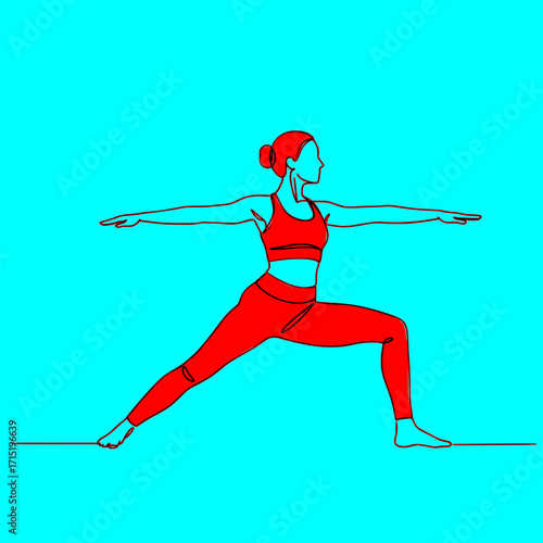 One Line Art of a Woman in Warrior II Pose