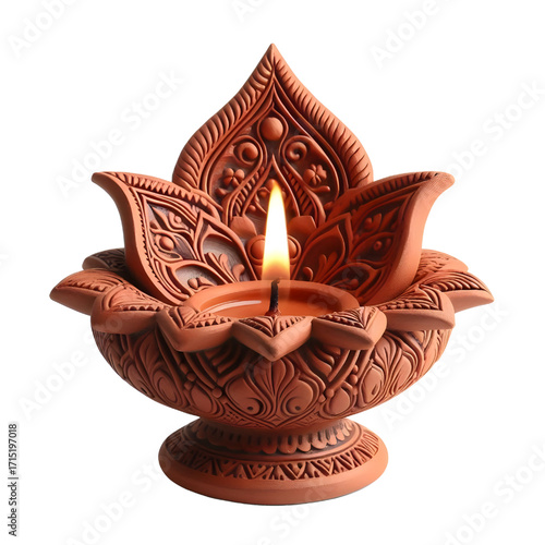 3D Clay diya lamp isolate on white background
