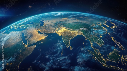 Wallpaper Mural View of Earth from space showing the night lights of South Asia, Middle East, and Southeast Asia with glowing city lights and detailed terrain under a dark sky Torontodigital.ca