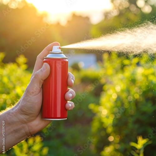 Hand holding red spray can outdoors