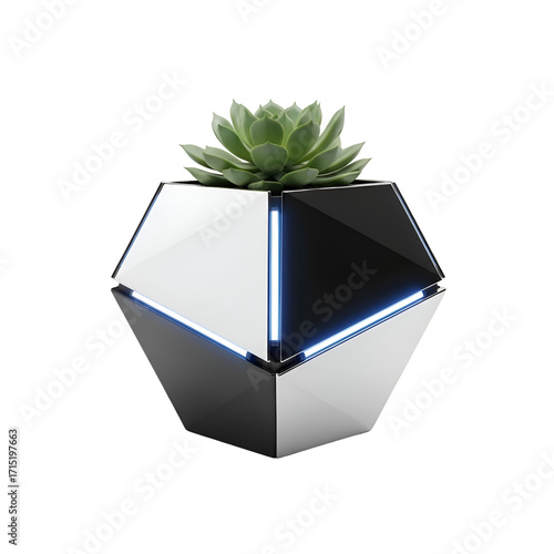 Wallpaper Mural Succulent Plant Sits in Modern Geometric Planter with LED Lighting on Transparent Background Torontodigital.ca