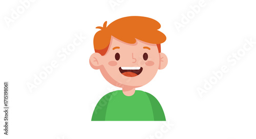 Cartoon illustration of a smiling boy wearing a blue sweater and dark pants.