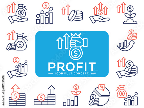 Multi Concept Financial Profit Line Color Icon Collection