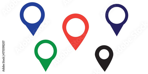 location map pointer icon, place pin marker sign - red gps map pointers in flat style, destination symbols. location pin line icon, Navigation sign