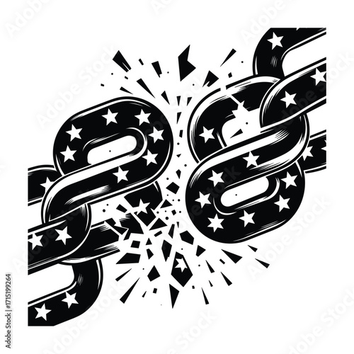 Black and white chain breaking with explosive effect