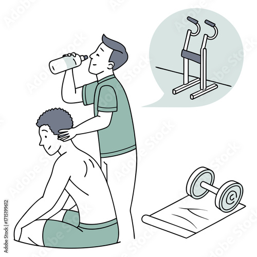 Man in gym and fitness – post-workout skin hydration, muscle care, relaxing massage.