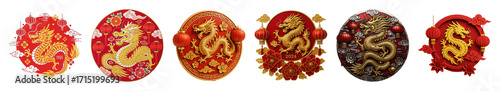 Wallpaper Mural Golden dragon emblems set including various ornate, embossed, and paper-cut styles isolated. Chinese New Year celebration elements. Torontodigital.ca