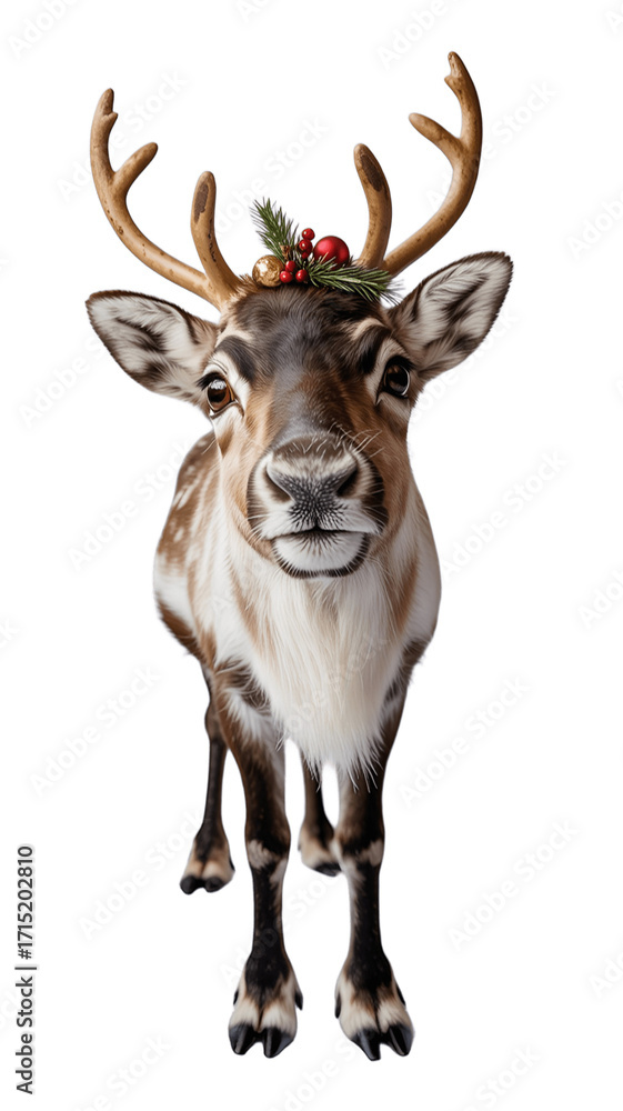 Fototapeta premium A charming reindeer adorned with festive ornaments, exuding holiday cheer.