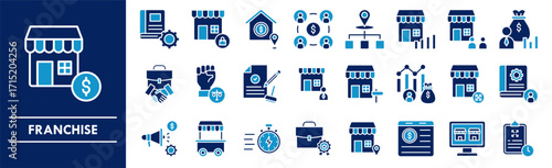 Franchise icon collection set. Containing design business, marketing, franchise, retail, commerce, store