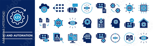AI and Automation icon collection set. Containing design technology, automation, digital, ai, business, data