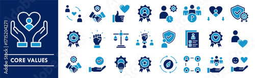 Core Values icon collection set. Containing design business, teamwork, core, company, mission, innovation