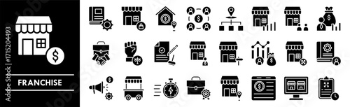 Franchise icon collection set. Containing design business, marketing, franchise, retail, commerce, store