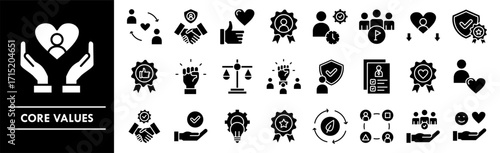 Core Values icon collection set. Containing design business, teamwork, core, company, mission, innovation