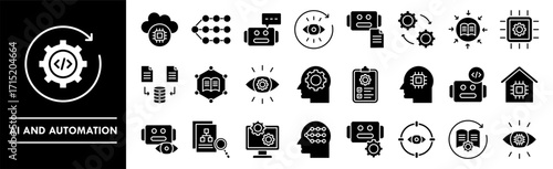 AI and Automation icon collection set. Containing design technology, automation, digital, ai, business, data