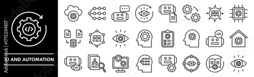 AI and Automation icon collection set. Containing design technology, automation, digital, ai, business, data