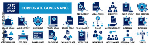 Corporate Governance icon collection set. Containing design corporate, business, governance, environment, sustainability