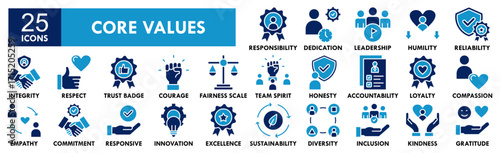 Core Values icon collection set. Containing design business, teamwork, core, company, mission, innovation