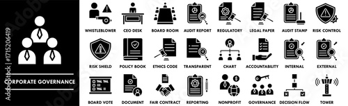 Corporate Governance icon collection set. Containing design corporate, business, governance, environment, sustainability
