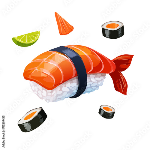 sushi roll with shrimp isolated object