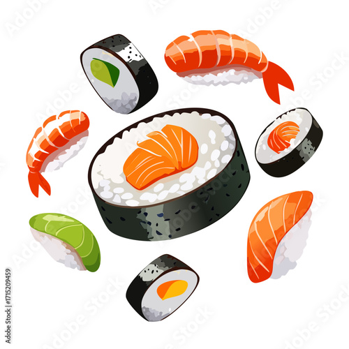 sushi food drawing isolated objects