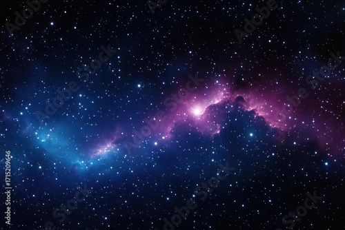 Vast colorful starry night sky with blue and purple nebula glowing softly across space