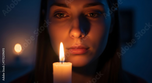 Wallpaper Mural Woman holding a candle in the dark, looking at the flame. Torontodigital.ca