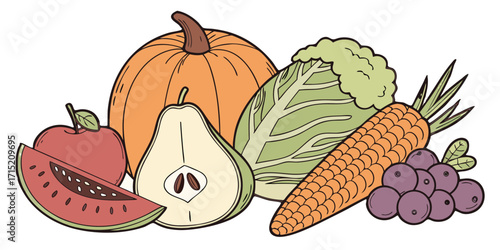 Autumn Fruits and Vegetables – Detailed Isolated Vector PNGs, Transparent Background