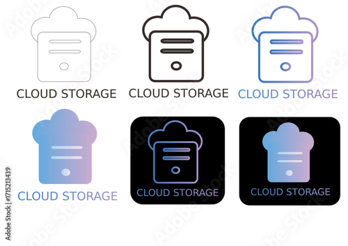 Collection of contemporary vector icons illustrating various representations of cloud data storage and digital file management systems, ideal for technology and business applications