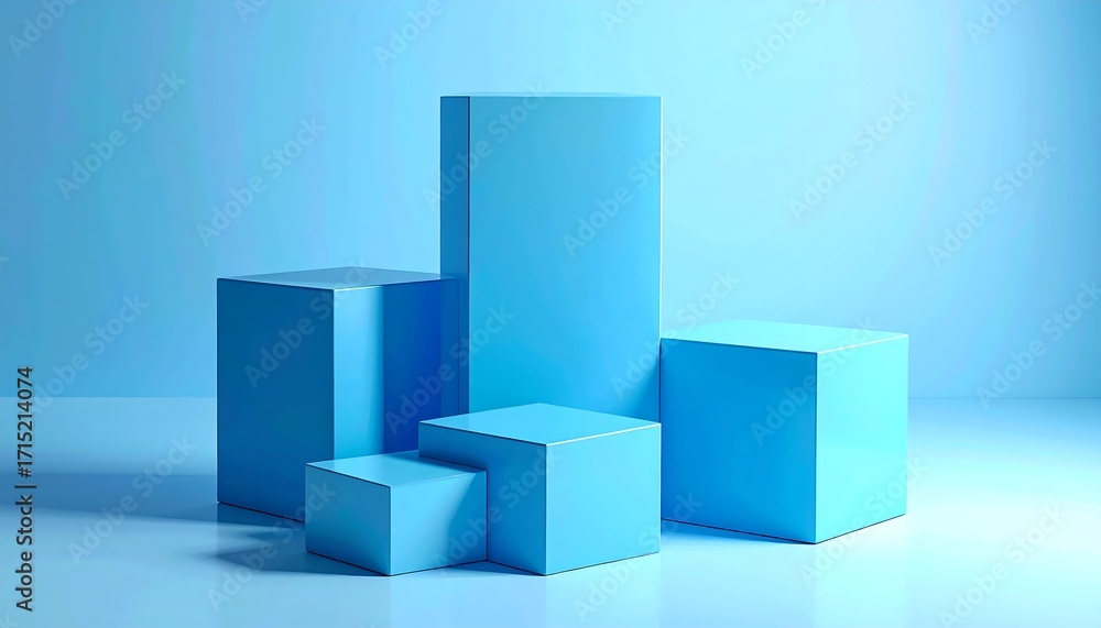 Obraz premium Modern Blue Geometric Display Platform Arrangement