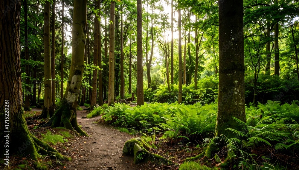 Obraz premium Lush Forest Path Sunlight