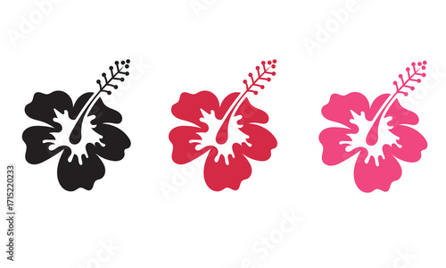 Black, pink and red Hibiscus Flower icon.  isolated on white  background. Vector eps 10